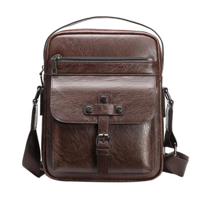 

Retro Solid Color Handbags Men Leather Shoulder Packs Casual Crossbody Bags