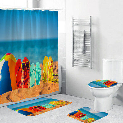 

〖Follure〗4PCS Non Slip Toilet Polyester Cover Mat Set Bathroom Shower Curtain