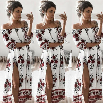 

US Women Boho Floral Long Maxi Dress Evening Party Beach Dresses Summer Sundress