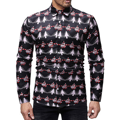 

Cartoon Christmas Tree Pattern Long Sleeves Shirt