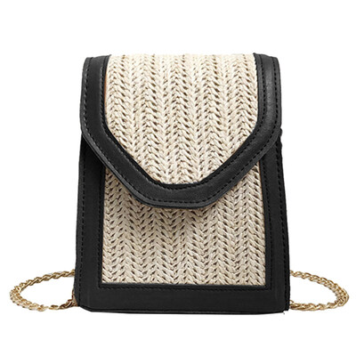 

Women Faux Leather Patchwork Small Square Straw Woven Crossbody Shoulder Bag