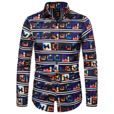 

Tailored Mens Casual 3D Printing Colorful Slim Long Sleeve Dress Shirt Blouse Tops
