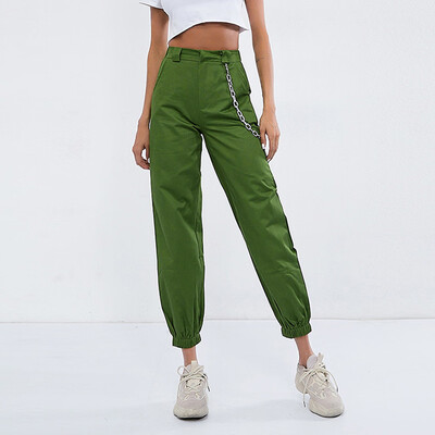 

Fashion Womens Pocket Beam Foot High Waist Casual Trousers Loose Tooling Pants