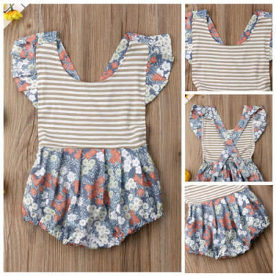 

Newborn Baby Girls Ruffle Floral Color Romper Bodysuit Jumpsuit Outfits Sunsuit