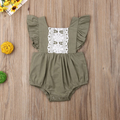 

Infant Baby Sister Girl Fly Sleeve Lace Ruffles Backless Bodysuit Romper Clothes