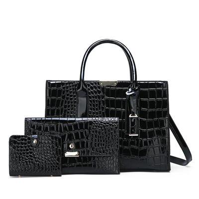 

3pcsSet Crocodile Pattern PU Leather Women Shoulder Handbags Purse Totes