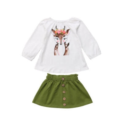 

Newborn Kids Baby Girl Cartoon Deer Tops Blouse Dress Skirts 2Pcs Outfit Clothes