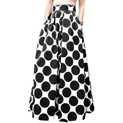 

Roseonmyhand Fashion Party Cocktail Summer Women Dot Printed Skirt High Waist Long Skirt