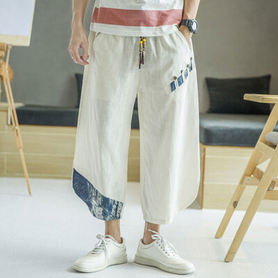 

Gobestart Mens Summer New Fashion linen loose lantern Cropped Sevene-cent Trouser