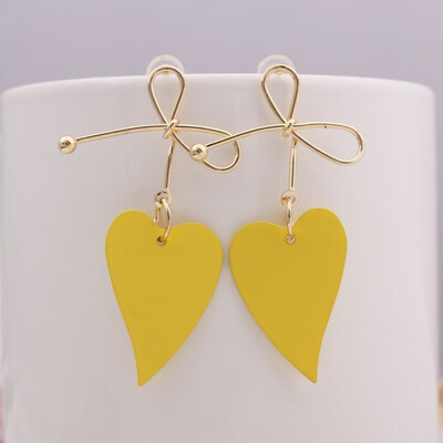 

EK553 New Style Gold Color Big Metal Bowknot Heart Drop Earrings for Women Handmade Sweet Wedding Jewelry Pendientes Gift