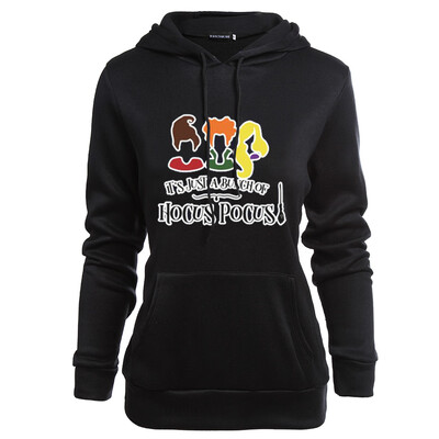 

2019 New Fashion Long Sleeve Hooded Sweatshirt Autumn Winter Letter Printed Hocus Pocus Halloween Hoodie Casual Black Hoody Hoodie