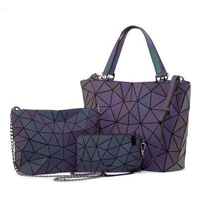 

Lovevook women handbags 3 pcs bag set crossbody bags for women 2019 Geometric luminous shoulder bag female purse&wallet Tote