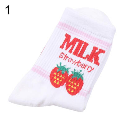 

Cute Strawberry Banana Cow Middle Tube Cotton Breathable Women Skateboard Socks