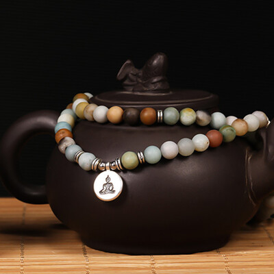 

8mm Silver Alloy Buddha Head Charms Natural Stone Beads Bracelets