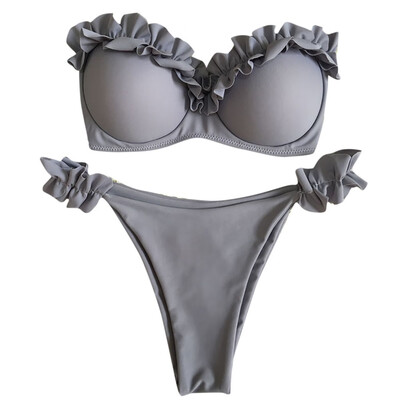 

Roseonmyhand Sexy Bikinis Set Ruffles Women Solid Bandage Tankini Set Brazilian Swimwear
