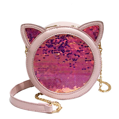 

Women Round Small Messenger Bag 2019 New Korean Cat Ear Cute Small Bag Fashion Sequins Handbag Shoulder Crossbody Chain Girl Bag
