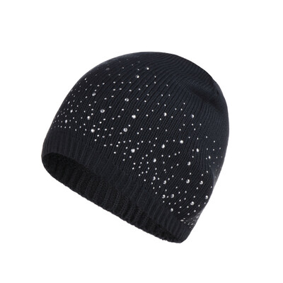 

Winter Warm Knitted Crochet Wool Hat Women Skull Rhinestone Beanie Cap Slouchy Skiing Hat dark grey