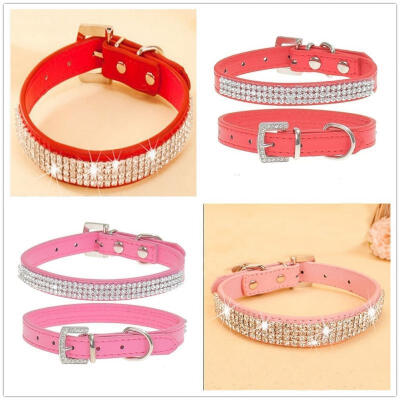 

Bling Rhinestone PU Leather Crystal Diamond Puppy Collar Pet Dog Collars