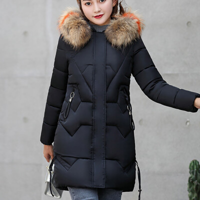 

Tailored Women Girls Slim Long Warm Coat Cotton Jacket Thickened Hooded Collar Winter