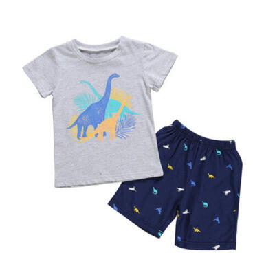 

US Toddler Kid Baby Boy Short Sleeve Dinosaur T-shirt Pant Fashion Outfits 2pcs