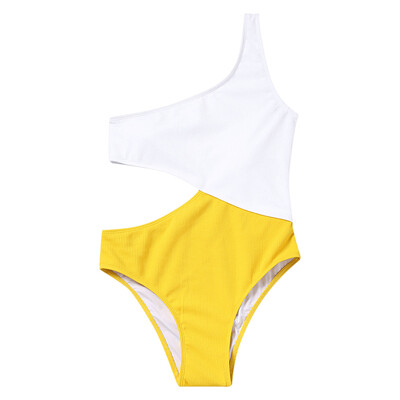 

Single Shoulder Patched Cut Out Women Swimsuit Swimwear
