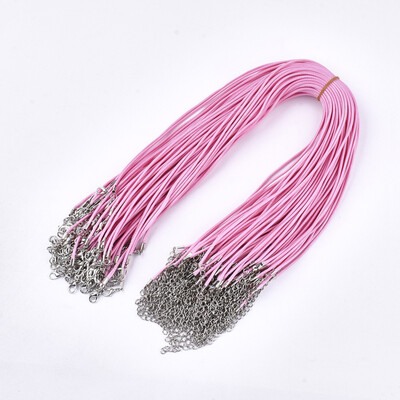 

Waxed Cord Necklace Making with Iron Lobster Claw Clasps Platinum HotPink 178"18"45546cm 2mm