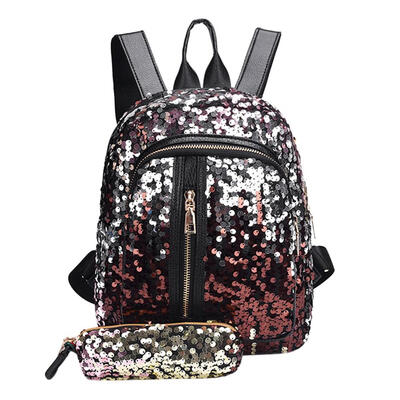 

2pcsSet Women Girls Gorgeous Sequin Backpack Party Shoulder Pencil Handbag