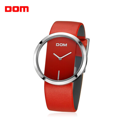 

DOM 205 Fashion Hollow Dial Genuine Leather Strap Women Casual Quartz Watch