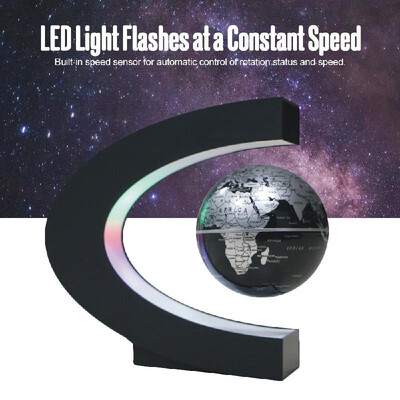 

3" C Shape Magnetic Levitation Floating Globe Maglev Levitation Rotating Globe World Map with Colored LED Lights for Teaching Home