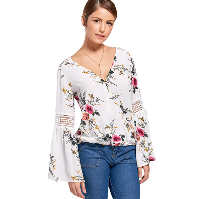 

Allover Floral Flare Sleeve Blouse
