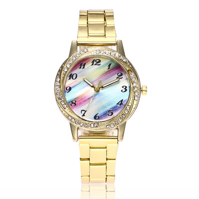 

Herathan alloy steel belt ladies rainbow watch with diamonds