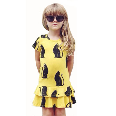 

New Cute Kids Children Girl Princess Dress Kid Party Black Cat Dress