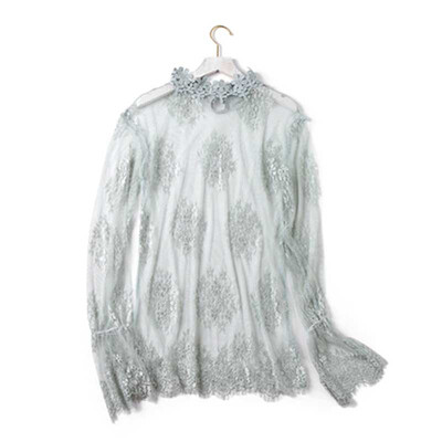 

Women Summer Lace Transparent Long Sleeve Solid Color Sexy Personality All-match Shirts