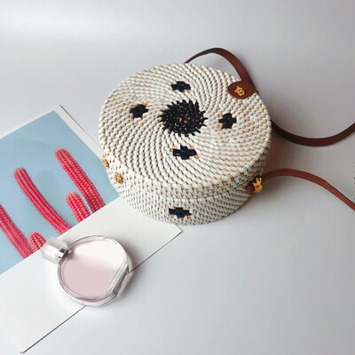 

Tailored Circle Handwoven Bali Round Retro Rattan Straw Beach Multicolor Bag Crossbody