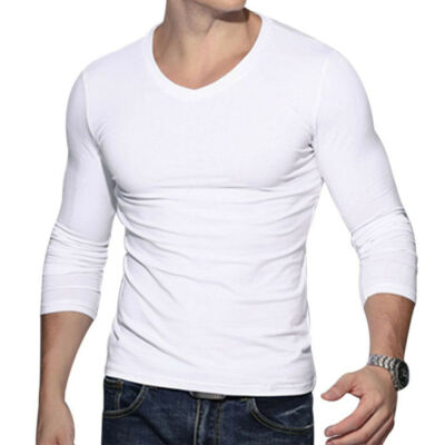 

Mens V Neck Long Sleeve T-Shirt Slim Fit Casual Solid Color Basic Tee Shirts