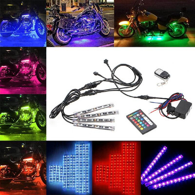 

Motorcycle LED Light Kit Strips Multi-Color Accent Glow Neon Ground Effect Atmosphere Lights Lamp with Wireless Remote Controller