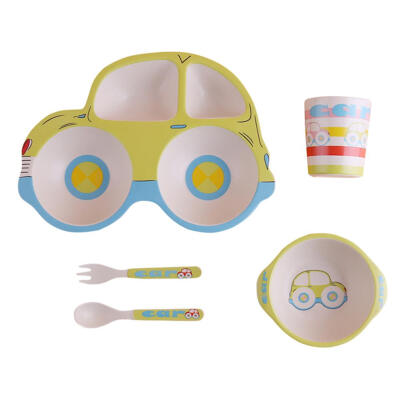 

Safety Cartoon Car Children Tableware Set Bamboo Fiber Feeding Bowl Plate