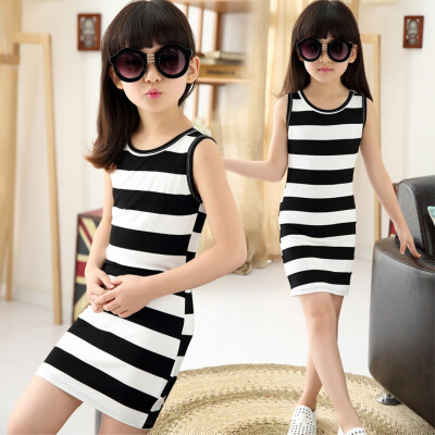 

Teen Kids Girls Sleeveless Stripe Slim Pencil Skirt Waistcoat Princess Dress