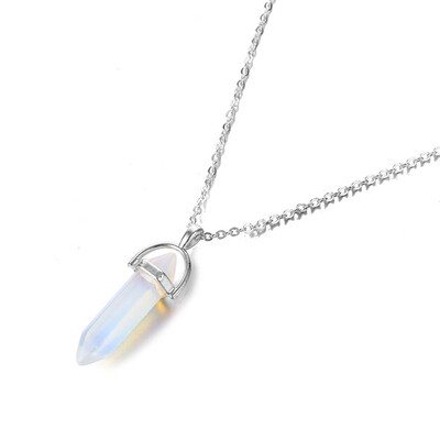 

Hot sale Hexagonal Column Quartz Necklaces Pendants Fashion Natural Stone Bullet Pink Crystal Pendant Necklace For Women Jewelry