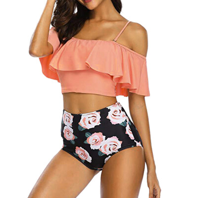 

Roseonmyhand Women Two Pieces Bathing Suits Top Ruffled With High Waisted Bottom Bikini Set