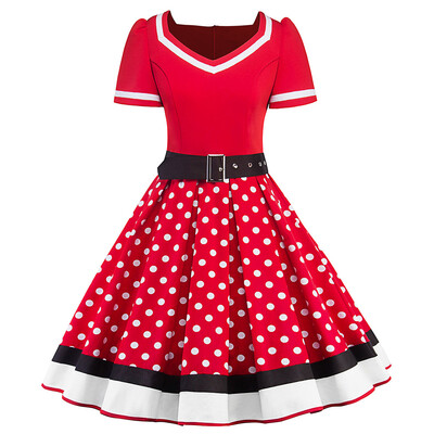 

Polka Dot Print Vintage Dress with Belt