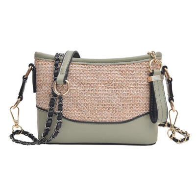 

Splicing Shoulder Satchel Handbags Women Straw Leather Chain Crossbody Bags