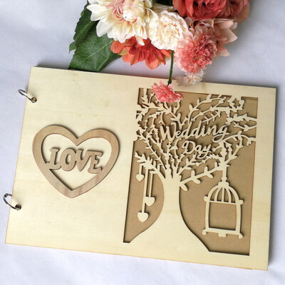 

Wood Hollow Tree Love Heart Engraved Wedding Guest Book Photo Album Party Decor
