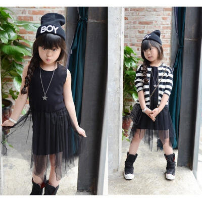 

2015 Girls Toddler Cotton Mesh Party Dress Princess Tutu Dress Black White