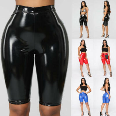 

US Women Sexy Wet Look Faux Leather PU Clubwear High Waist Skinny Shorts Pants