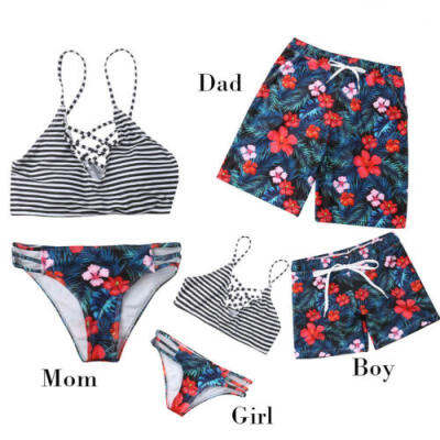 

Stripe Family Matching Swimwear Mother Daughter Men Baby Girls Swimsuit Bikini