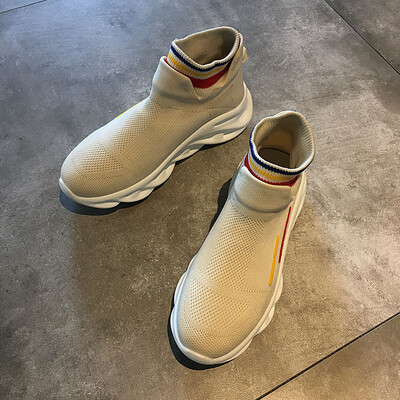 

Elastic Socks Shoes Women Summer Korean Fashion Mesh Flying Weaving High-Upper Shoes Muffin&Thick-soled Leisure Shoes