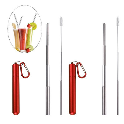 

Portable Collapsible Straw Reusable 304 Stainless Steel Metal Drinking 230MM Straws with Cleaning Brush & Climbing Hook