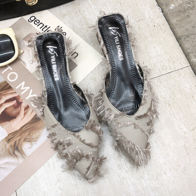 

Chic slippers female outside wearing Korean version of the hundred-to-let womens shoes bag head thick heel half-dragging fashion