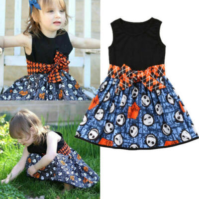 

Kid Baby Girls Dress Skull Printed Sleeveless Children Halloween Costume Black